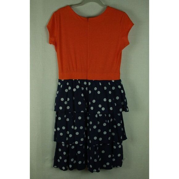 Shabby Apple Dress Small Women's Ruffle Polka Dot Orange Navy Blue Vintage Style - Picture 7 of 8